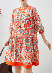 Classy Orange Print Chiffon Tea Dress Fall