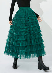 Classy Peacock Green Elastic Waist Layered Tulle Skirts Summer