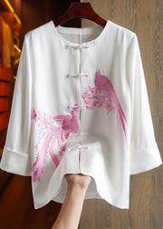 Classy Pink O-Neck Embroideried Floral Silk Top Long Sleeve