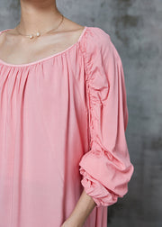 Classy Pink Oversized Wrinkled Cotton Shirt Spring