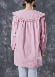 Classy Pink Peter Pan Collar Cotton Shirt Top Spring