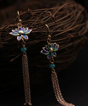 Classy Purple Lotus Tassel Cloisonne Drop Earrings