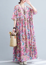 Classy Purple Oversized Print Cotton Holiday Dress Summer