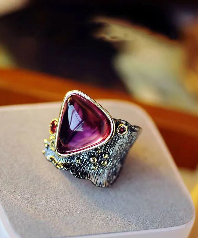 Classy Purple Red Alloy Gem Stone Heart-Shaped Rings