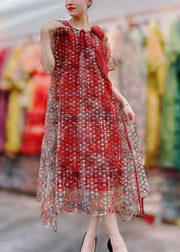 Classy Red Floral Decorated Patchwork Tulle Dresses Summer