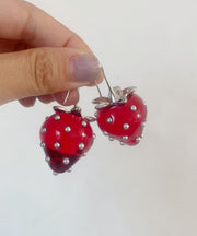 Classy Red Overgild Acrylic Pearl Strawberry Drop Earrings