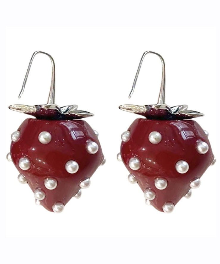 Classy Red Overgild Acrylic Pearl Strawberry Drop Earrings