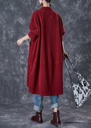 Classy Red Oversized Pockets Cotton Trench Coats Fall