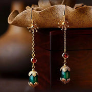 Classy Green Sterling Silver Overgild Agate Tassel Drop Earrings