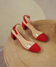 Classy Splicing Buckle Strap Clear Chunky Heel Sandals Red