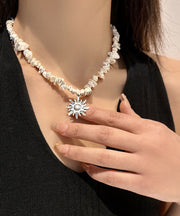 Classy White Alloy Natural Stone Sun Lariat Necklace