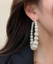 Classy White Copper Overgild Pearl Hoop Earrings