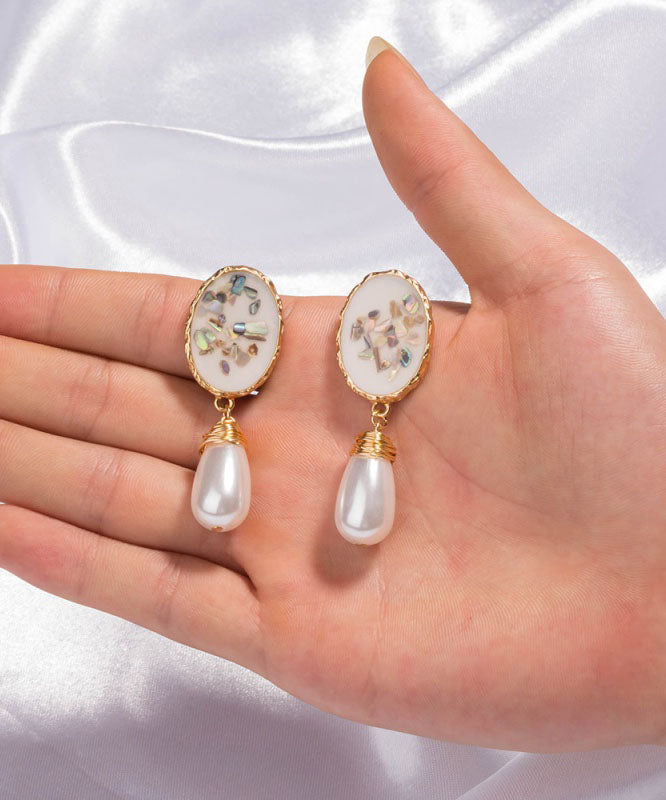 Classy White Hand Knitting Pearl Shell Drop Earrings