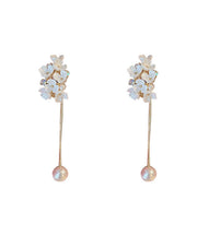 Classy White Overgild Zircon Pearl Floral Tassle Drop Earrings