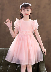 Classy White Ruffled Patchwork Tulle Kids Girls Dresses Summer