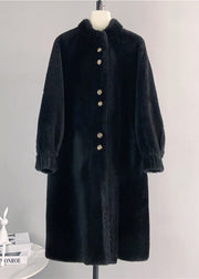 Classy White Stand Collar Pockets Button Woolen Coat Winter