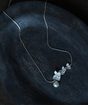 Classy White Sterling Silver Floral Pearl Necklace