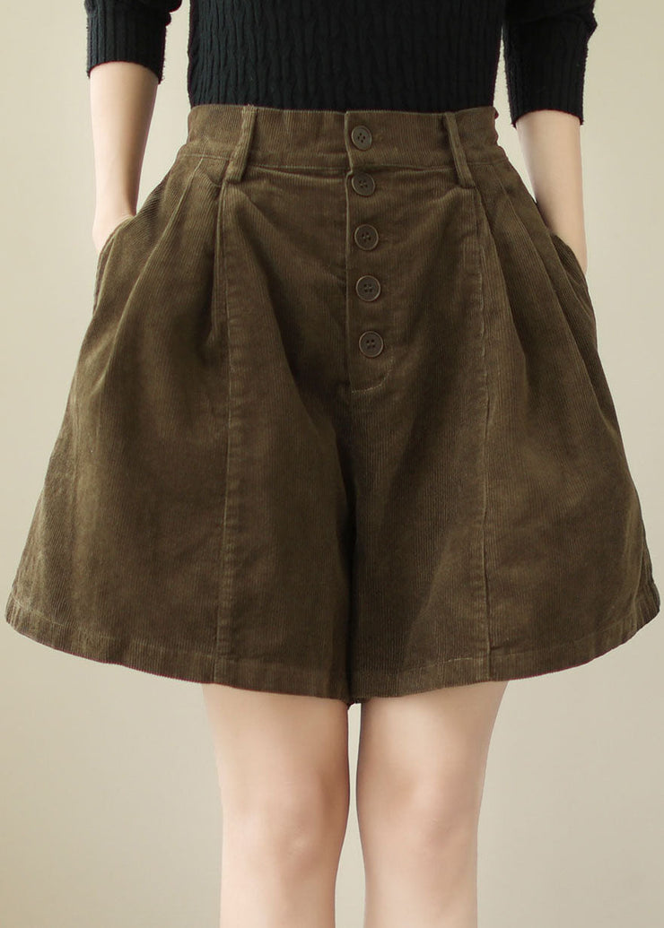 Coffee Button High Waist Cozy Corduroy Shorts