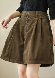 Coffee Button High Waist Cozy Corduroy Shorts