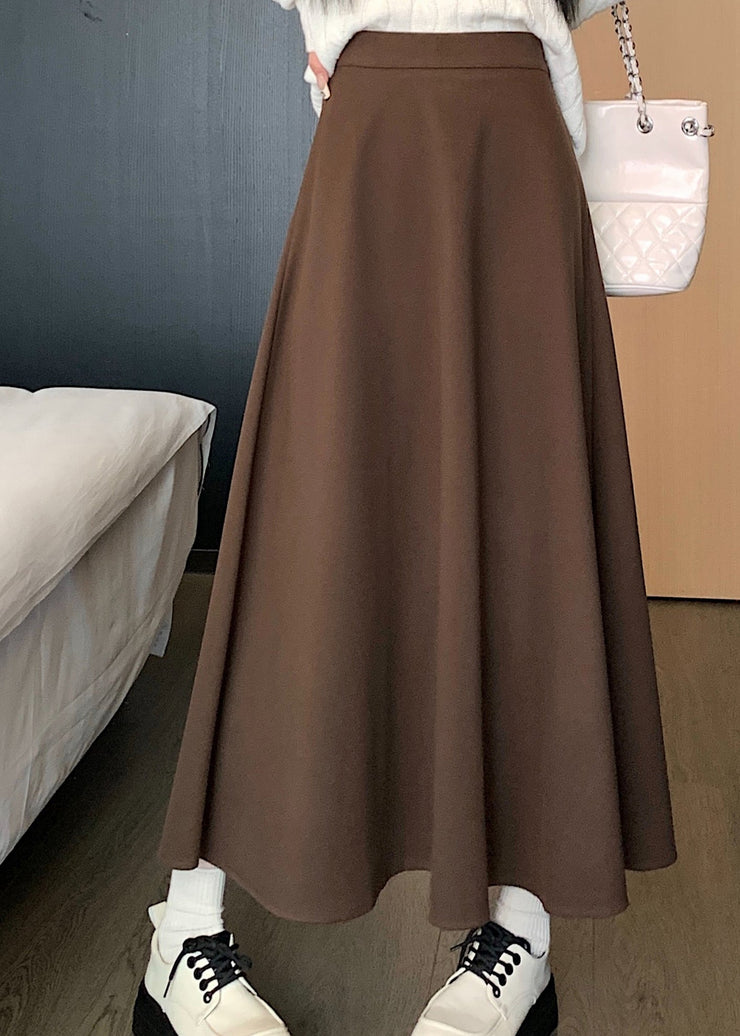 Coffee High Waist Elastic Waist Wrinkled Skirts Spring