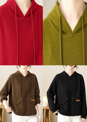 Coffee Hooded Patchwork Simple Cotton Pullover Streetwear Fall