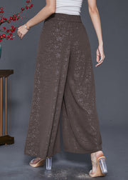 Coffee Jacquard Silk Pants Skirt High Waist Double Breast Fall