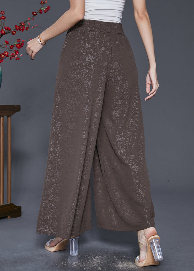 Coffee Jacquard Silk Pants Skirt High Waist Double Breast Fall