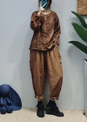 Chocolate Loose Linen Shirt Tops Button Long Sleeve