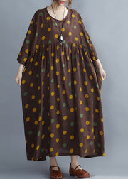 Coffee O-Neck Dot Print Party Long Dress Spring