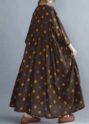 Coffee O-Neck Dot Print Party Long Dress Spring