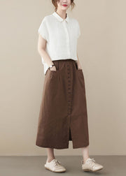 Coffee Oversized Cotton Skirts Buttons Side Open Summer