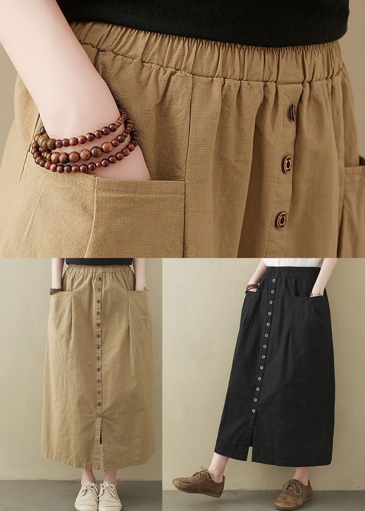 Coffee Oversized Cotton Skirts Buttons Side Open Summer