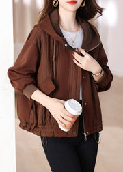 Coffee Patchwork Plus Size Cotton Hoodie Coat Drawstring Winter