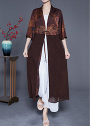 Coffee Patchwork Silk Cardigans Chinese Button Summer