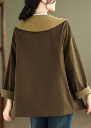 Coffee Peter Pan Collar Button Coats Long Sleeve