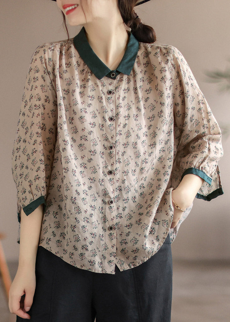 Chocolate Peter Pan Collar Button Linen Shirt Long Sleeve