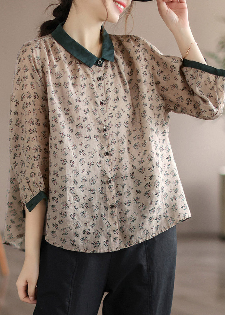 Chocolate Peter Pan Collar Button Linen Shirt Long Sleeve