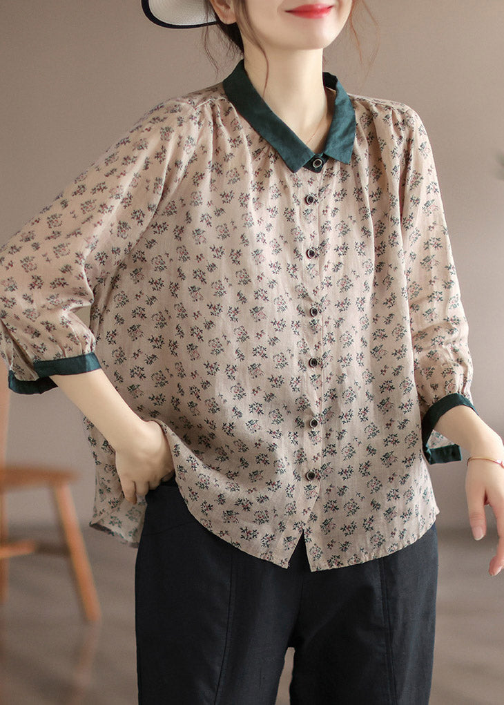 Chocolate Peter Pan Collar Button Linen Shirt Long Sleeve