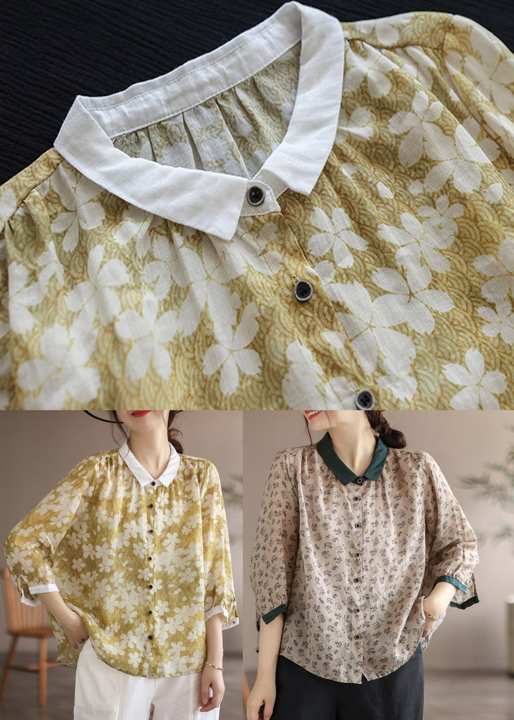 Chocolate Peter Pan Collar Button Linen Shirt Long Sleeve