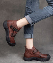 Coffee Platform Cowhide Leather Stylish Buckle Strap Splicing