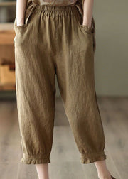 Coffee Pockets Patchwork Linen Crop Pants Cinched Summer