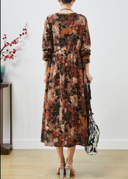 Coffee Print Cotton Cinched Dresses Oversized Spring