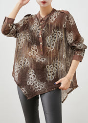 Coffee Print Cotton Shirt Top Asymmetrical Fall