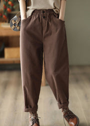 Chocolate Slim Cotton Harem Pants Elastic Waist Solid Fall