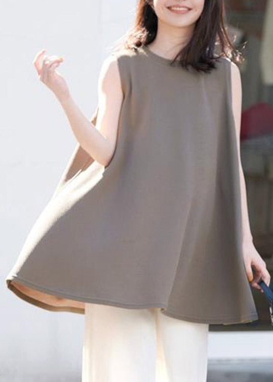 Coffee Solid Cotton T Shirt Sleeveless