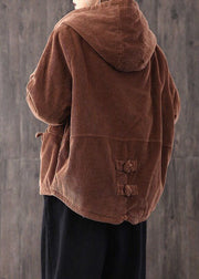 Chocolate Thick Fine Cotton Filled Corduroy Hooded Coat Winter