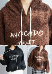 Chocolate Thick Fleece Wool Sweatshirt Streetwear Letter Embroideried Winter