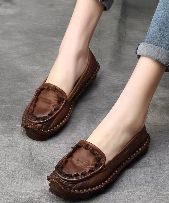 Coffee Vintage Handmade Cowhide Leather Flat Shoes