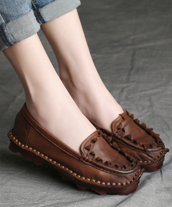 Coffee Vintage Handmade Cowhide Leather Flat Shoes