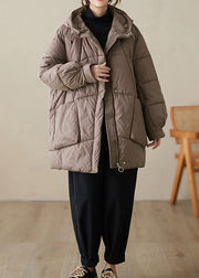 Coffee Zippered Pockets Fine Cotton Filled Womens Parka Hooded Winter